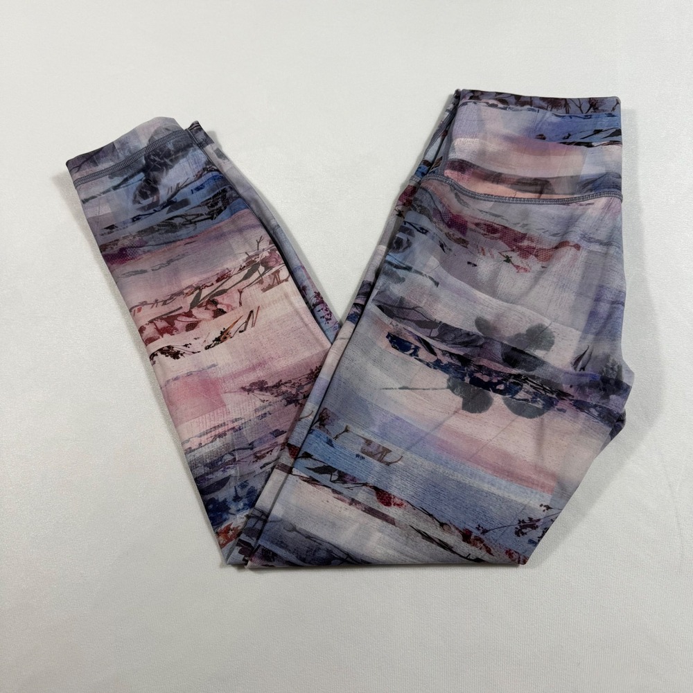 Lululemon Align High Rise Leggings 6 Purple Pink Blue Abstract Print Gym EUC